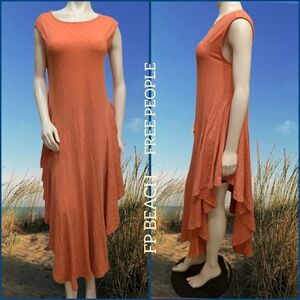 Free People FP Beach Aged Coral Boho Beach Asymmetrical Midi Dress Size S NWT